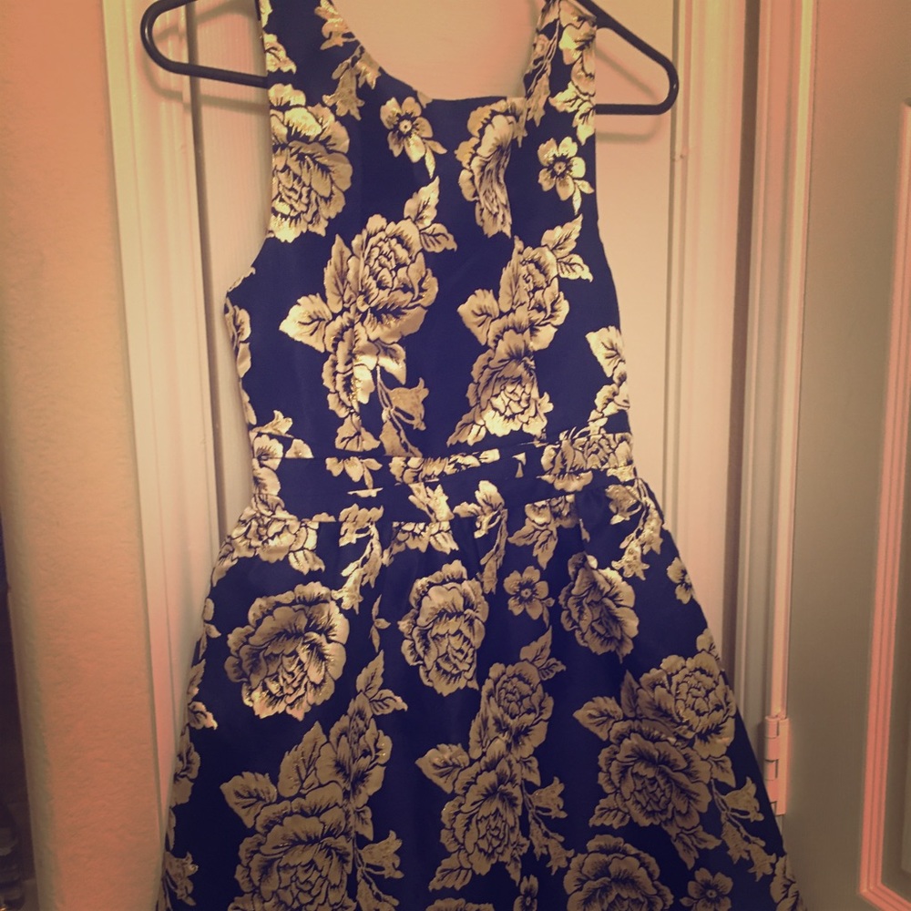 Gorgeous Cobalt Blue & Gold Fit & Flair Dress